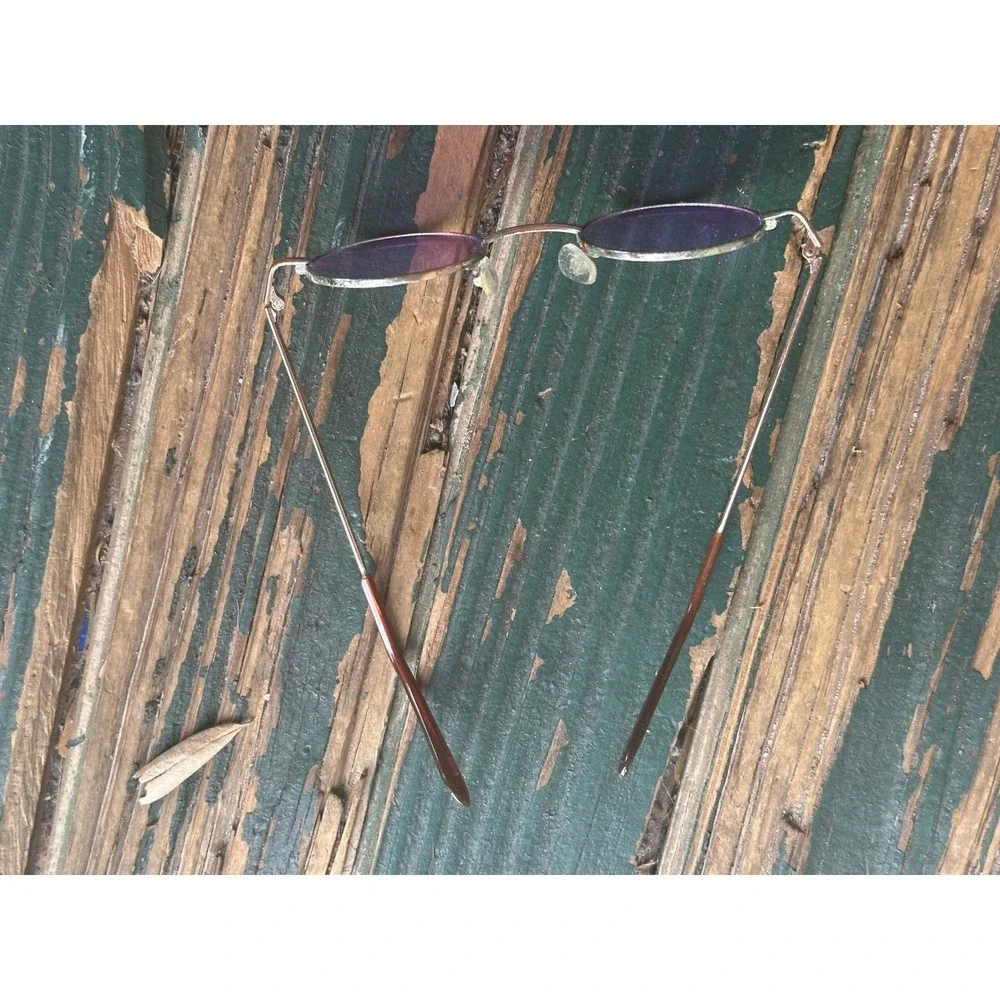 Vintage Round Purple Tinted Sunglasses Gold Metal Frame Retro Circular Shades